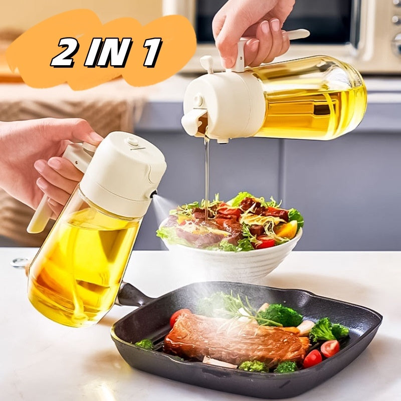 470ML 2-in-1 Glass Oil & Vinegar Sprayer for Cooking, BBQ, and Air Fryer